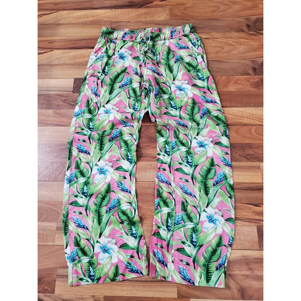 Tommy Bahama 100% Linen Tropical Floral Wide Leg Pants Womens Size Small